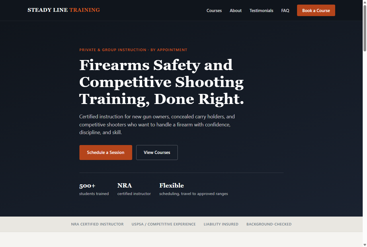 Steady Line Training — firearms safety and competitive shooting training website demo