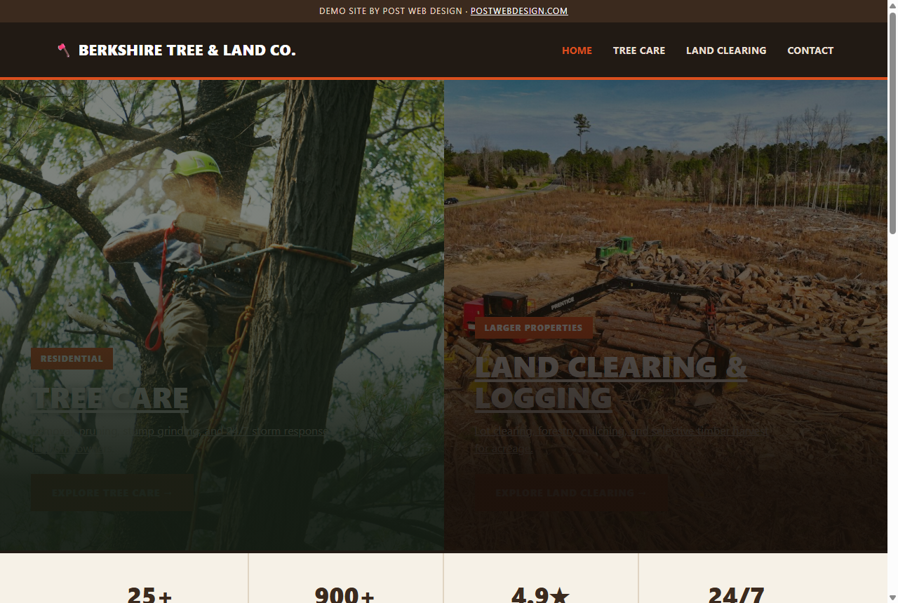 Berkshire Tree & Land Co. — tree service and land clearing website demo