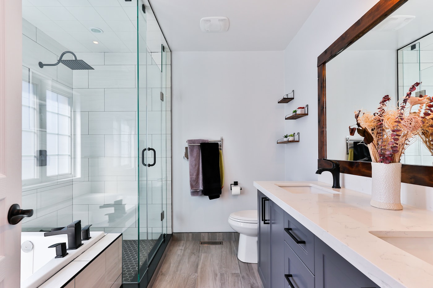 Modern renovated bathroom with glass shower