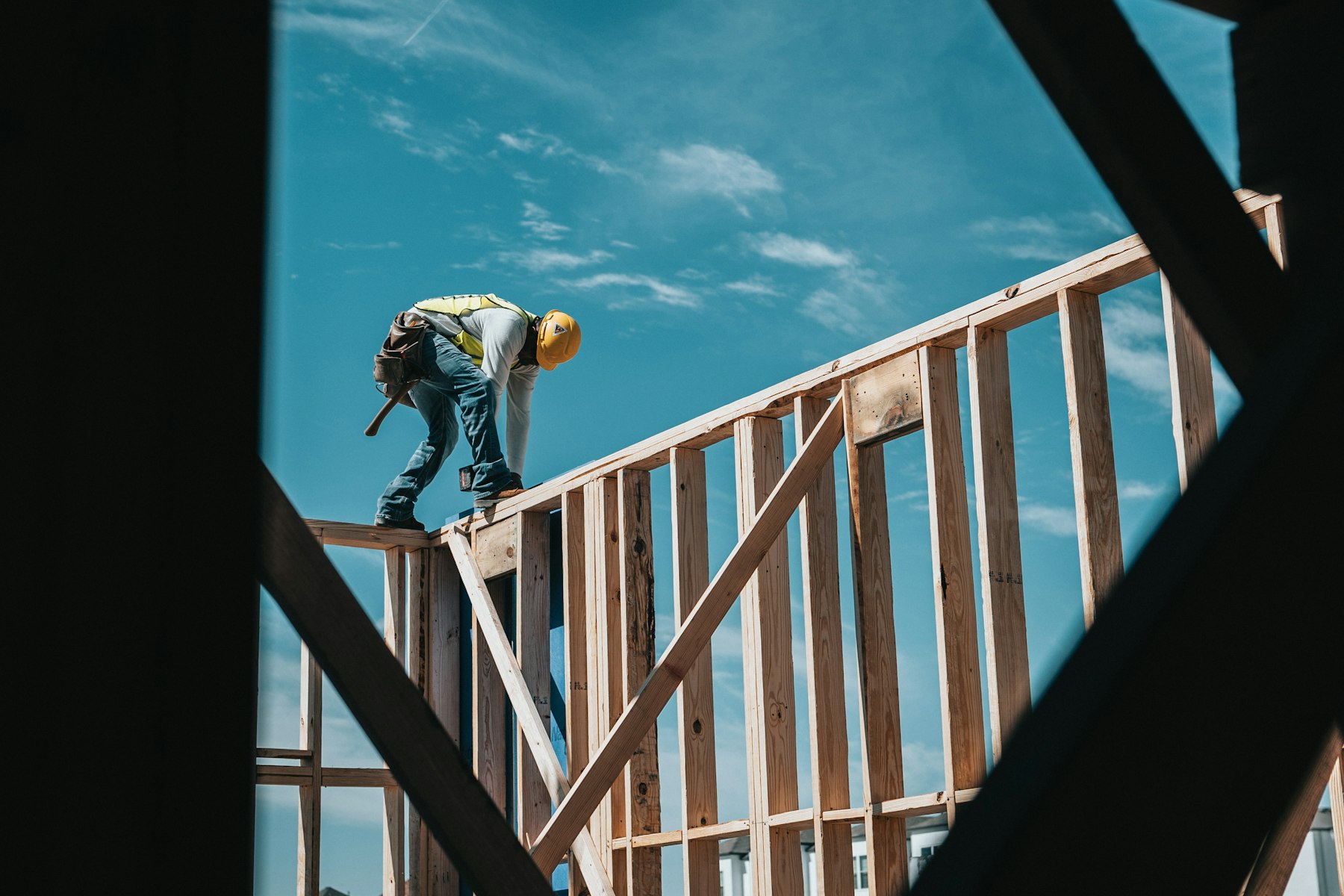 Framer working on a roof line